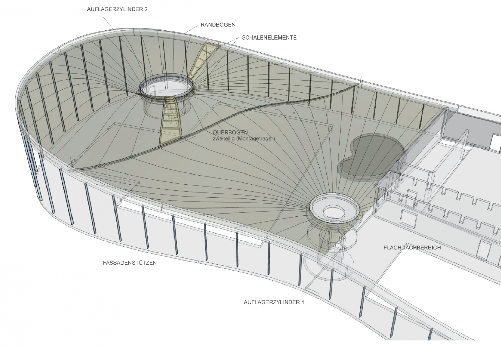 Neubau Schwimmhalle Ilmenau, 3D-Darstellung der Dachkonstruktion, Bild: Josef Trabert