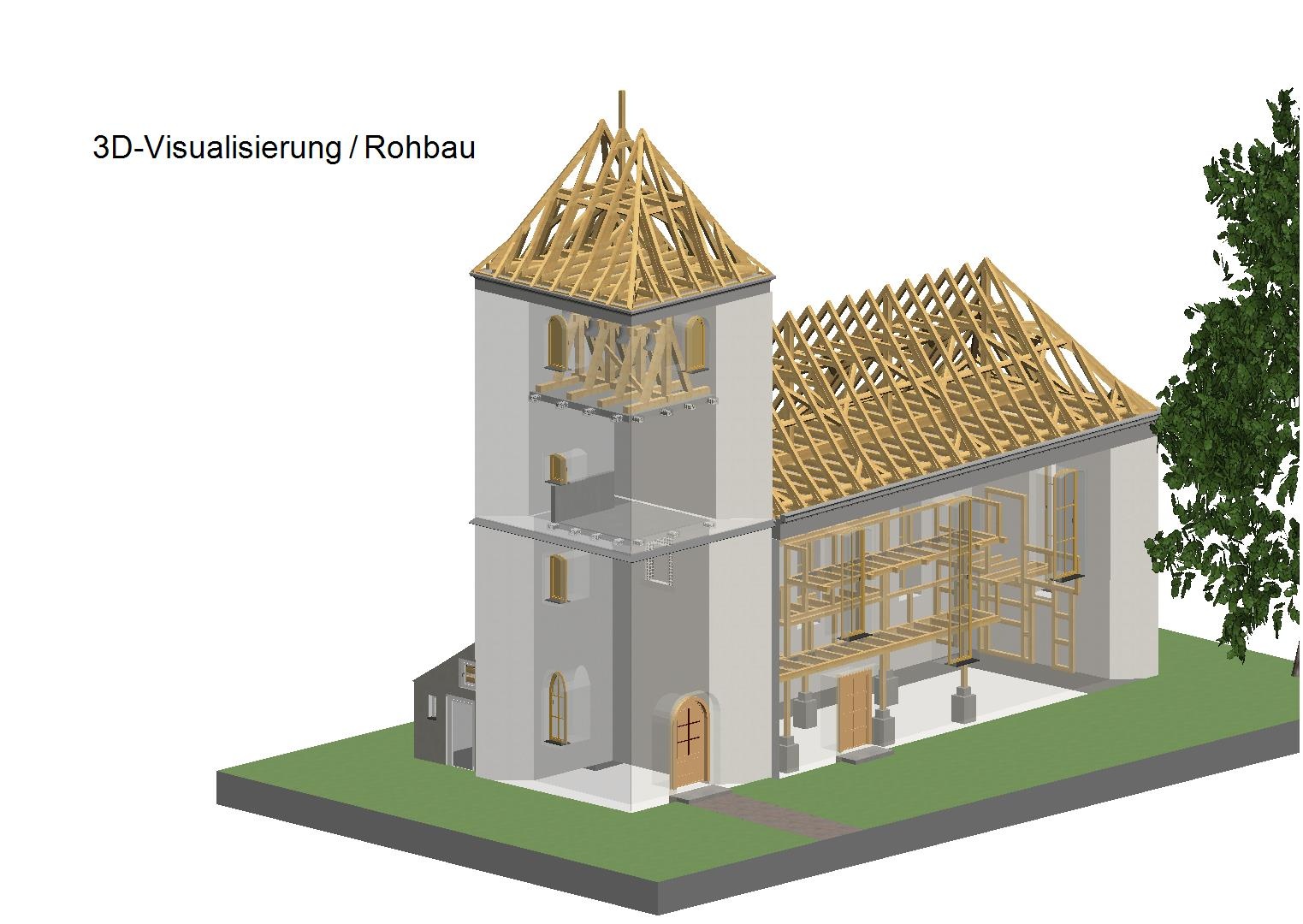 Wiederaufbau Kirche Tellschütz, 3D-Visualisierung Rohbau, Bild: Dr. Hans-Reinhard Hunger
